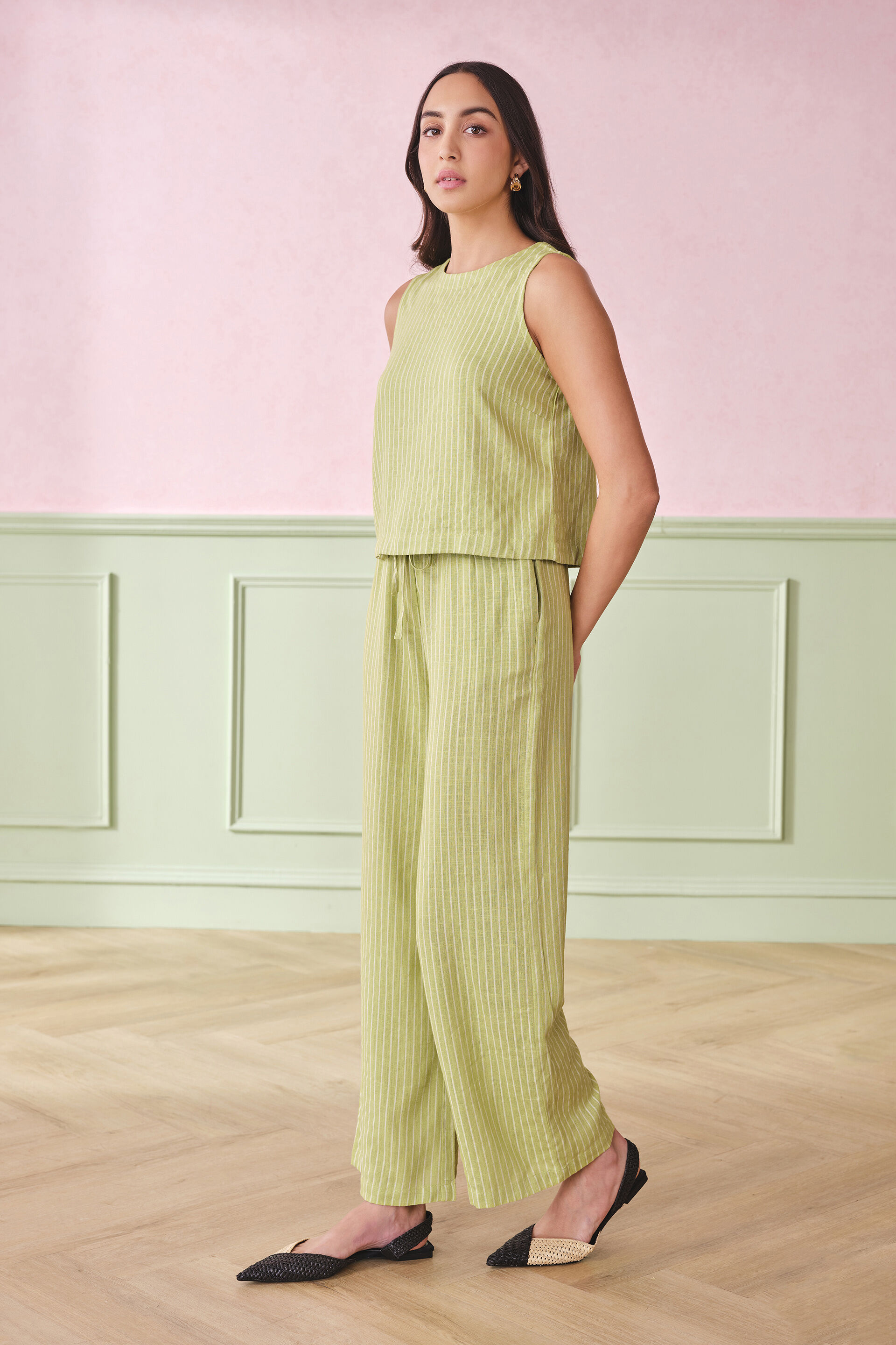 Electric Lime Linen Blend Co-ords, Green, image 4